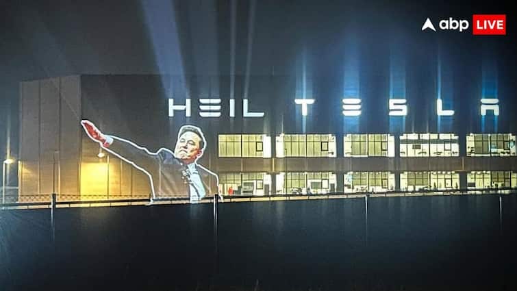 Elon Musk Nazi salute controversy Controversial Image Of Musk Displayed On Tesla Factory In Germany