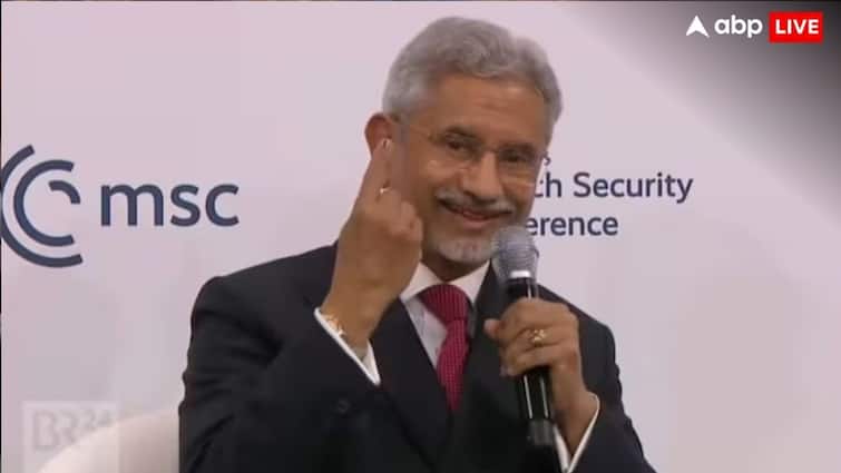S Jaishankar shows inked finger on democracy discussion in Munich Security Conference S Jaishankar shows inked finger on democracy discussion in Munich Security Conference